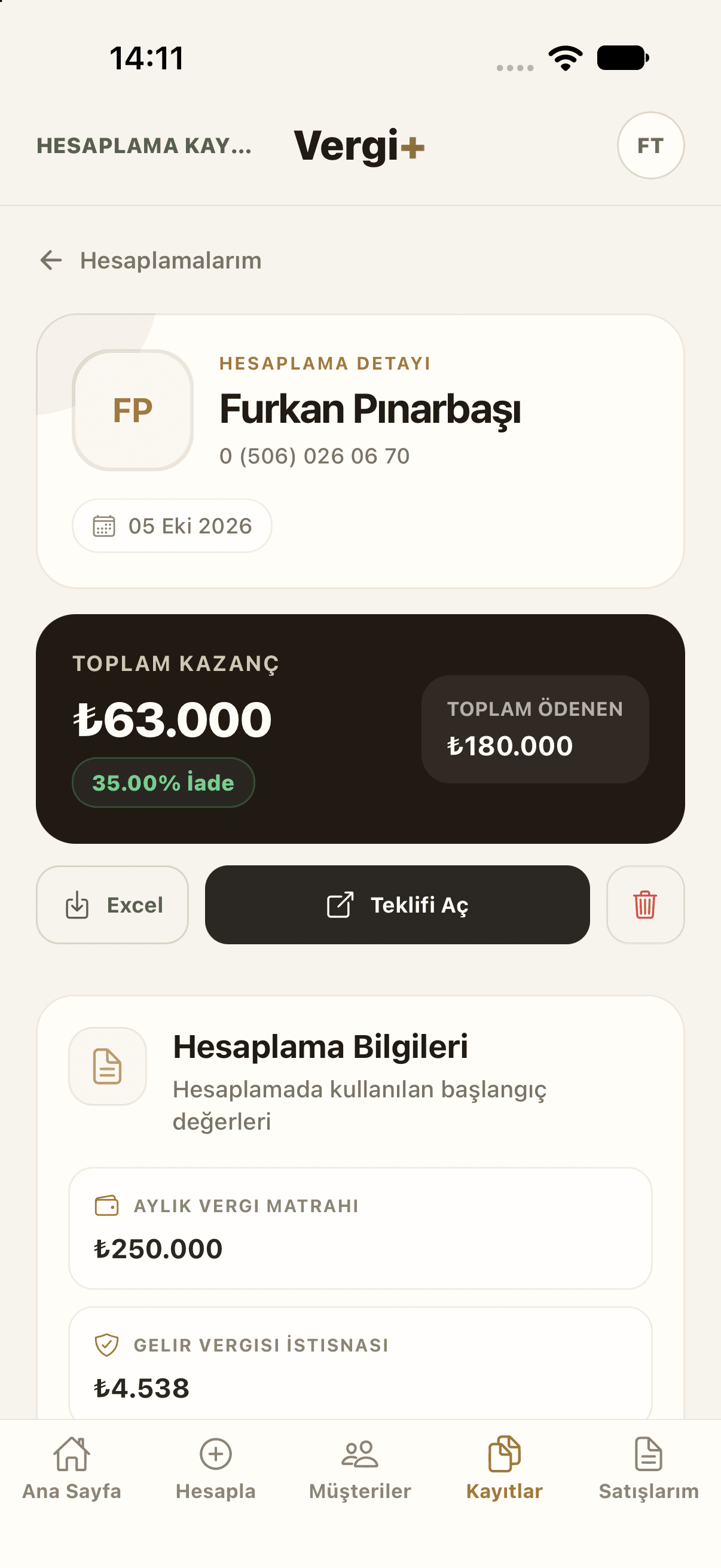 Vergi+ — Hesaplama detayı