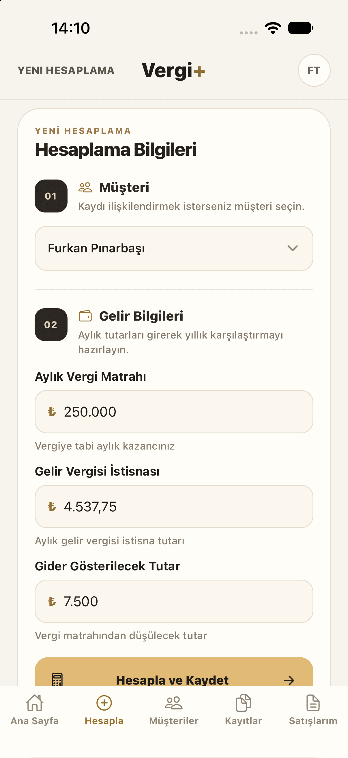 Vergi+ — Yeni hesaplama