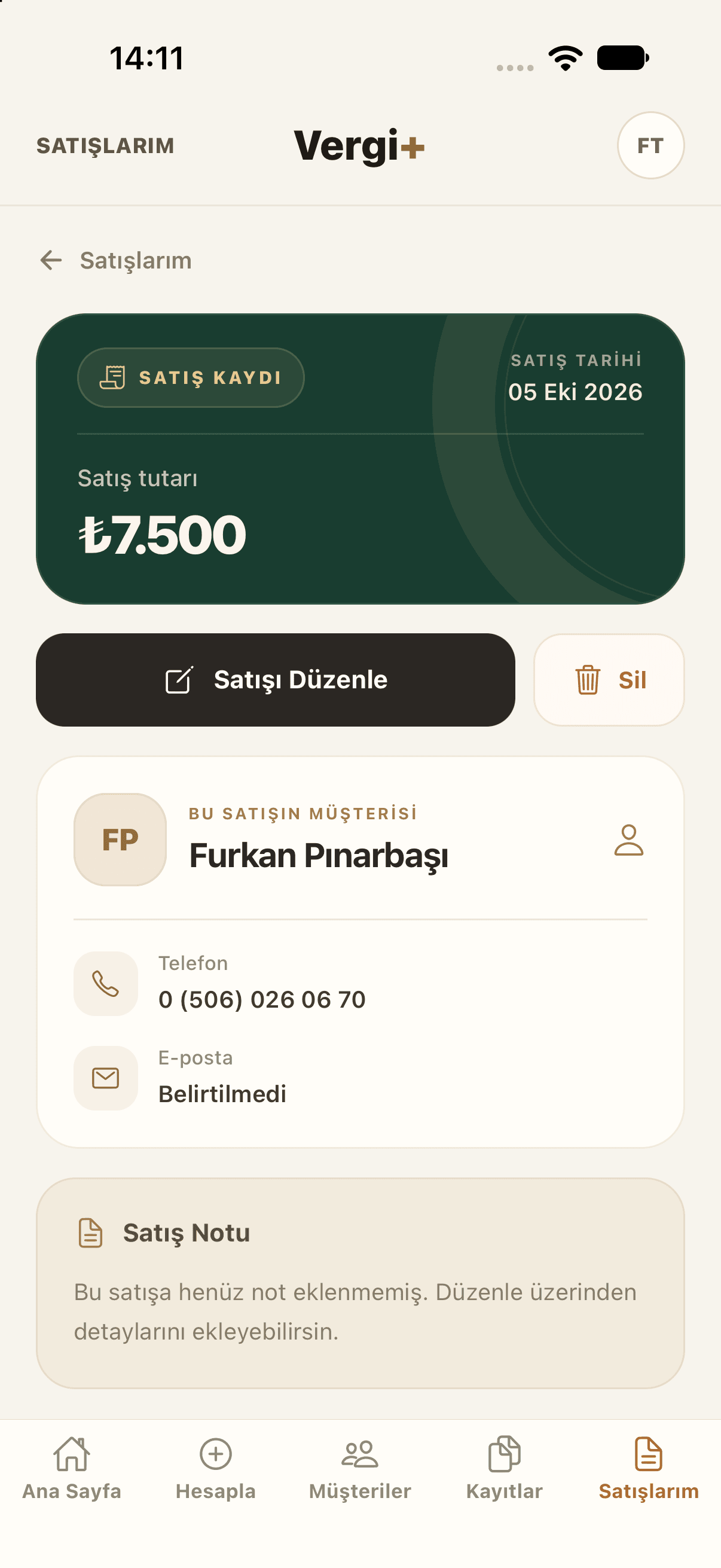 Vergi+ — Satış detayı
